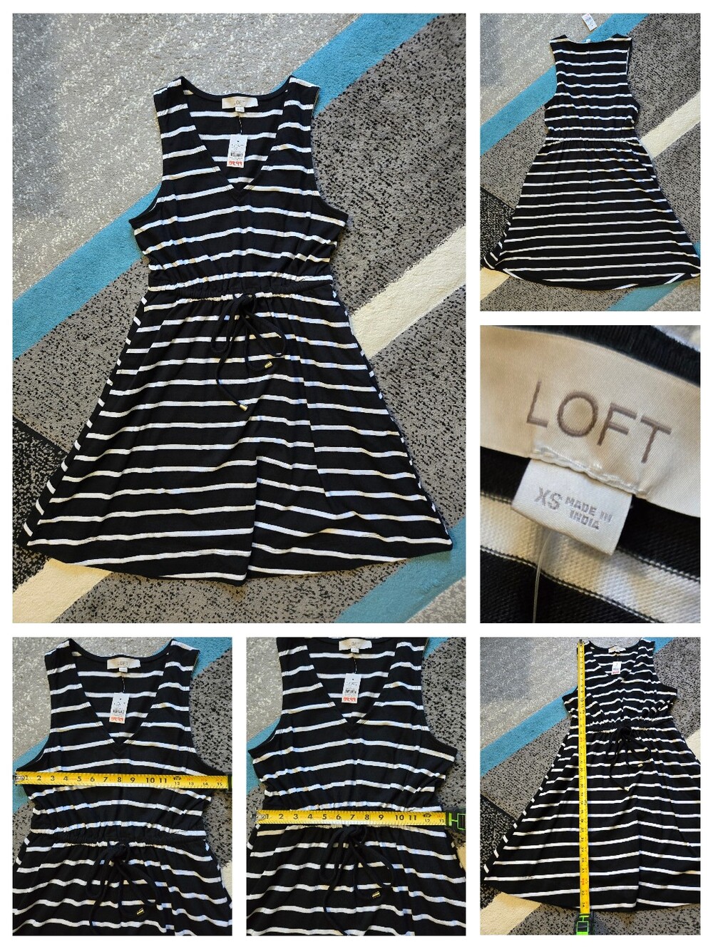 LOFT Striped Drawstring Mini Pocket Dress, XS, NWT